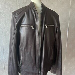 PELLE Mens Brown Genuine Leather Zipper Pockets Motorcycle Jacket Size L